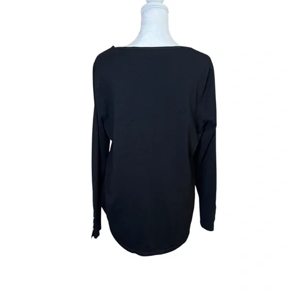 CHICO’S V-Neck Basic Pullover Light Sweater Ella Spun Rayon Sz 1 US Medium Black - Picture 7 of 10